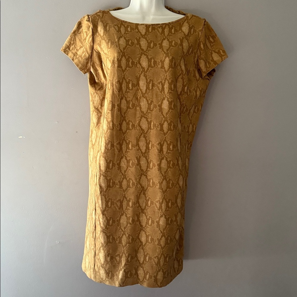 Lauren Ralph Lauren Sz LARGE Tan Snakeskin Print Ponte Shift Stretch Dress - Picture 3 of 10